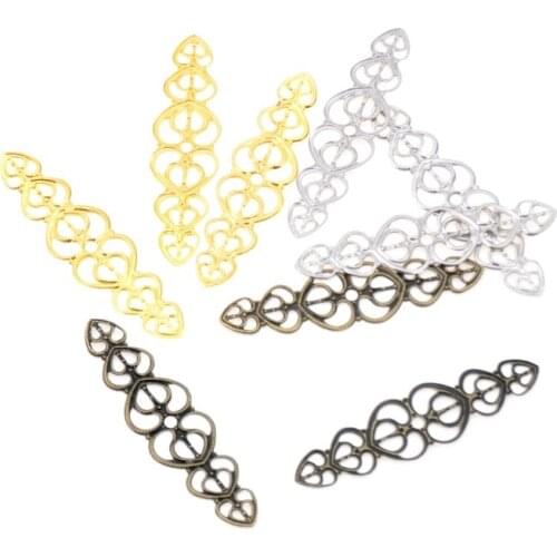 Free shipping 20Pcs Filigree Love Heart Wraps Connectors Embellishments Decoration DIY Findings 5.4x1.4cm