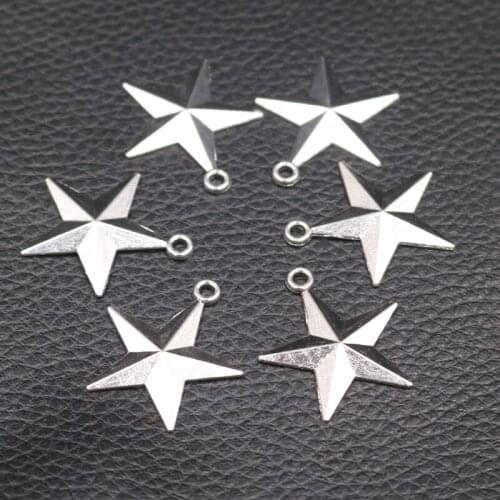 20pcs Silver Plated Retro Five-Pointed Star Pendant DIY Charm Bracelet Earrings Jewelry Crafts Making A2350