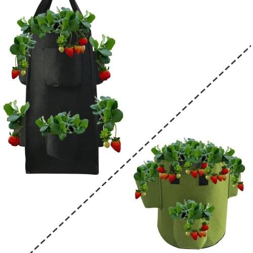 4/8 Hanging Pockets Strawberry Grow Bags for Plant Wall Hanging Plant Grow Pots Felt Planting Bag Vegetable Plant Garden Bags