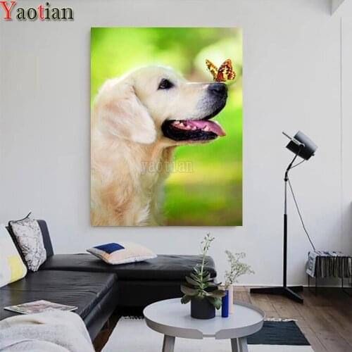5D Diamond Painting Labrador Full Drill Square Gift Picture Of Rhinestones Pet Dog Butterfly Diamond Mosaic Cross Stitch Decor