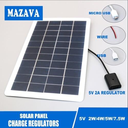 5V 2W/ 4W /5W/7.5W Battery Charger USB Output microUSB Outdoor Female Port Charge Regulators Solar Panel 3.7V 18650