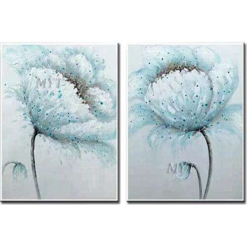 Blue Flower Abstract Oil Painting Modern Wall Art Living Room No Frame Picture Home Decoration Painting 100% Handmade Unframe