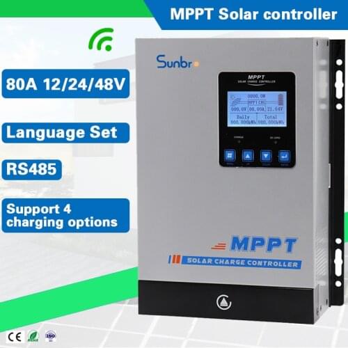 80A 12V 24V 48V Auto MPPT Solar Charge Controller,Max 150VDC Input 3400 Watts Solar Regulator WIFI language set