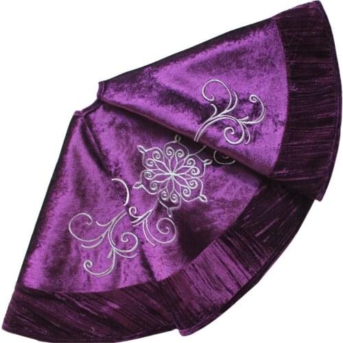 Free Shipping 90cm Purple Velvet Embroidered with Pleat Velvet Border Luxurious Fashionable Tree Skirt P2859