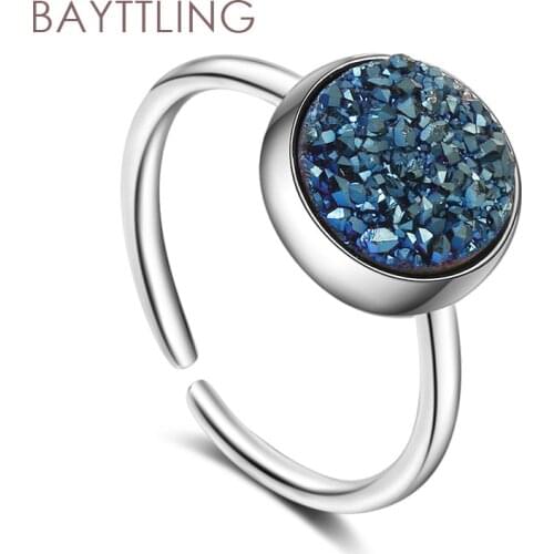 BAYTTLING 925 Sterling Silver Fine Round Kyanite Star Open Ring For Women Fashion Wedding Jewelry Gift Couple Ring