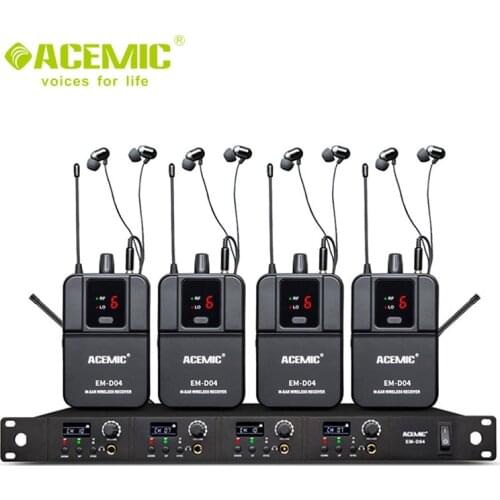Newest Acemic EM-D04 First Four Channel Wireless In-Ear Monitor System bodypack microphone for stage performance teaching