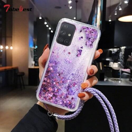 Lanyard Glitter Liquid Silicone Case For Samsung Galaxy A11 A21 A21S A31 A51 A71 A81 A91 A10 A20 A10S A20S A30 A40 A50 A70 A20E