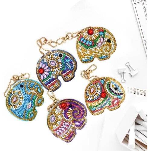 4/5pcs DIY Elephant Full Drill Special Shaped Diamond Painting Key Chain Keyrings Elephant Butterfly Little BirdBeautiful Pperso