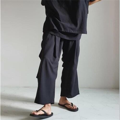 Men Korean casual straight pants new fashion trend large size simple pure color nine minutes pants