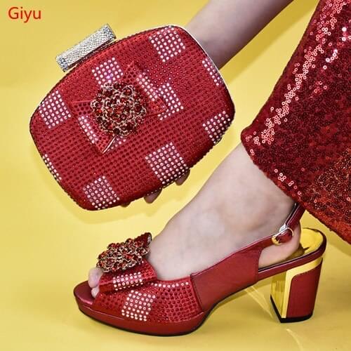 Doershow beautiful Shoes And Bag Matching Set With red Hot Selling Women Italian Shoes And Bag Set For Party Wedding! HLC1-2