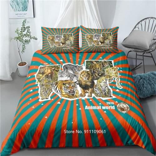 Home Textile Lovely Cartoon Animal World Bedding 2-3 Pieces of High Quality Soft Quilt Pillowcase Powerful Tiger Lion Pattern