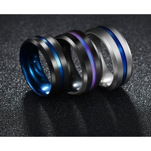 UAGE Hot Sale Groove Rings Black Blu Stainless Steel Midi Rings For Men Charm Male Jewelry Dropshipping