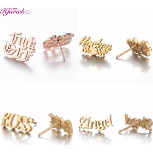 Stainless Steel Gothic Letter Earrings Unisex BFF Initial Jewelry F Off Angel Babe Princess Letter for Girl Valentines Day Gift