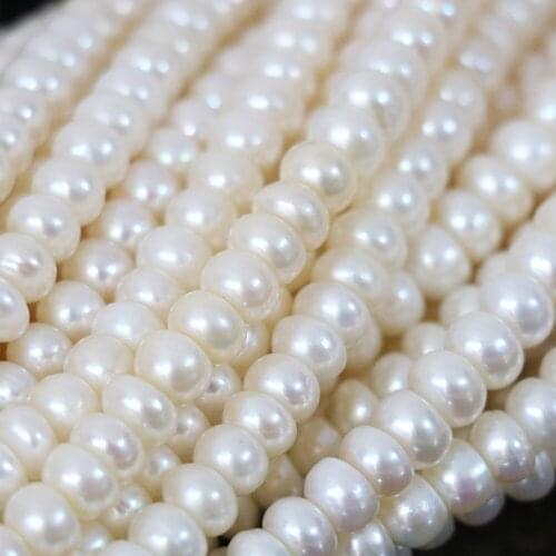 Imported white freshwater 7-8mm pearl natural abacus button loose beads high grade diy beautiful jewelry making 15 inch B1346