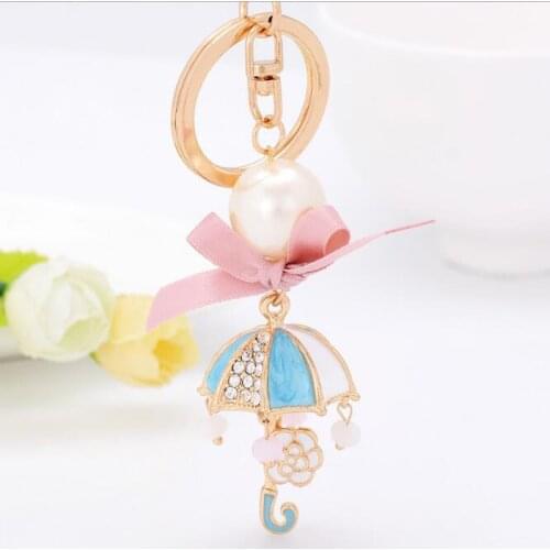 JINGLANG Autumn And Winter New Style Pink Ribbon Bow Umbrella Shape Alloy Keychain Girls Fashion Bag Pendant