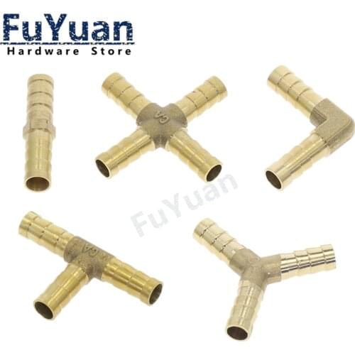 Brass Barb Pipe Fitting 3 4 Way T Y Straight Elbow Hose Barb 6 8 10 12 14 16 19mm Copper Barbed Connector Joint Coupler Adapter