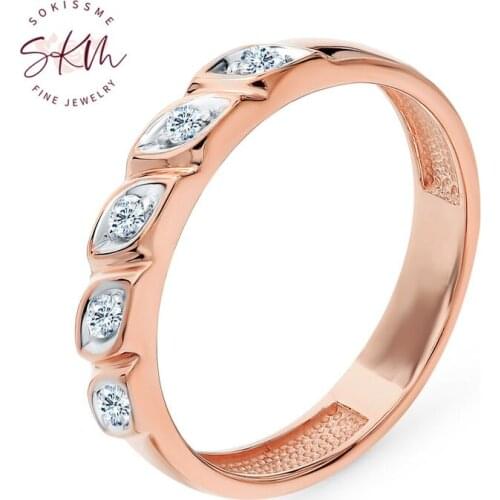 SKM Trendy 14k rose gold diamond ring Vintage designer Engagement wedding rings designer Luxury Fine Jewelry
