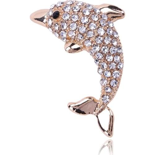 Fashion Rhinestone Dolphin Brooches Crystal Pins Brooches For Women Dress Accessories Party Jewelry Girls Cute Gifts