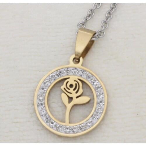 Fashion jewelry High quality stainless steel Flower pendant crystal necklace pendant Contains chain N409