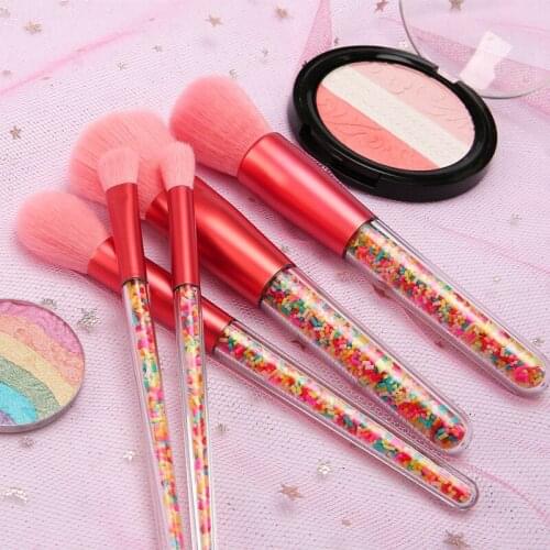 5 Pcs Stylish Makeup Brushes Set With Colorful Candy Beads Foundation Blush Brush Plastic Handle Brushes Make Up Beauty Tools