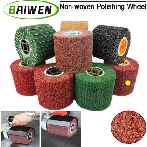 100mm x 120mm Non-woven Wire Drawing Polishing Wheel Nylon Abrasive Flap Wheels for Stainless Steel 60-600 Grit 1pieces