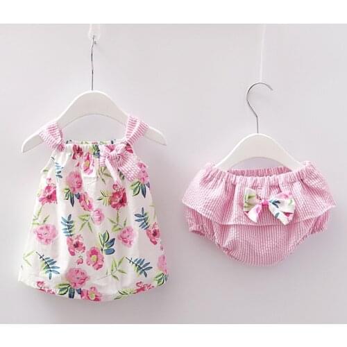 New Summer Newborn Baby Girls Sleeveless Dress+Briefs 2 Piece Set Clothing Infant Toddler Underwear Stripe Print Clothes 0-24M