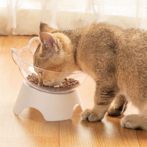 Cat Single Bowl With Raised Stand Transparent Non-slip Kitten Feeding Food Dish Protection Cervical Pet Feeder Dog Water Bowls