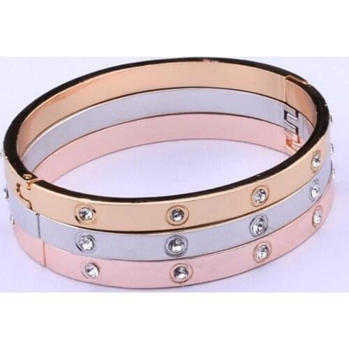 Wholesale Gold Plated silver plated open crystal bangles bracelets Oval Square for women Fashion wedding Jewelry Christmas gifts