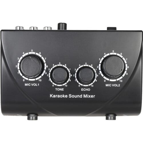 Portable Karaoke Sound Audio Stereo Echo Mixer Dual Microphone Inputs & RCA Cable Power Adapter for TV PC Smartphone Amplifier