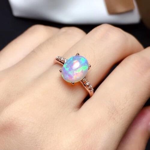 Simple Silver Gemstone Ring 8mm*10mm Natural Opal Ring Multi-color Opal Silver Ring 925 Silver Opal Jewelry