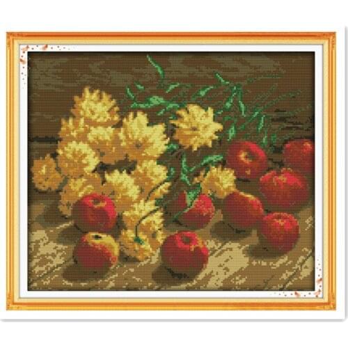 Joy Sunday Flowers & Fruits Hand Embroidery Sewing Cross Stitch Kits Decoration Accessories DIY Sewing Kits Embroidery Paintings