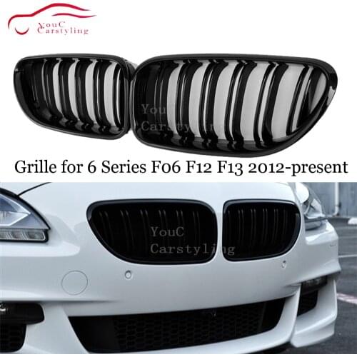 F06 ABS Carbon Fiber Grills Black Gloss M Color Front Bumper Grille for BMW 6 Series F06 M6 F12 F13 2012 + 630i 640i 650i