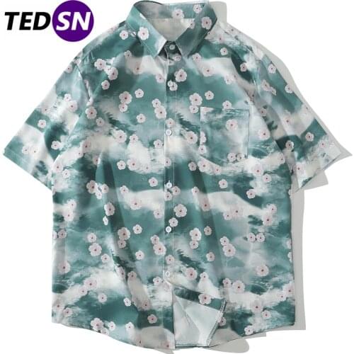 Hip Hop Flowers Floral Shirts Men 2020 Summer Harajuku Oversize Streetwear Short Sleeve Tops Hawaiian Beach Shirts