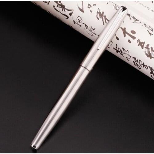 Hero 100 14K Gold Nib Great Fountain Pen Metal All-Steel Silver, Authentic Quality Outstanding Ink Pen 0.5mm Writing Gift Set