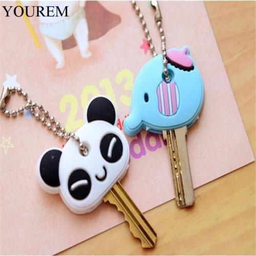 2 pieces 8 styles cartoon Cute Key Cover Cap Silicone elephant Keychain Women Gift panda Key Chain accessorie good quality fj309