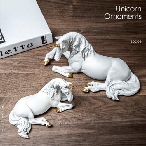 Nordic Resin White Unicorn Horse Sculpture Modern Art Figurines Home Decor Living Room Fairy Garden Decoration Childrens Gift