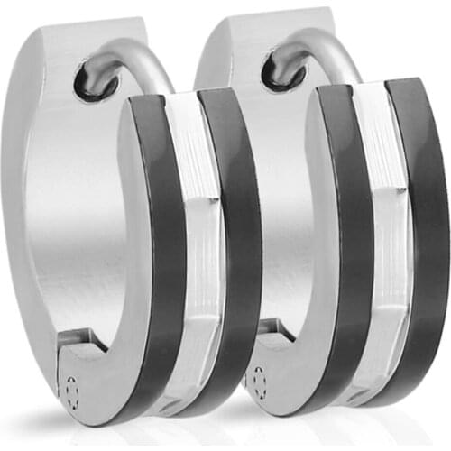 Black Striped Steel Ring Earrings