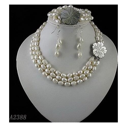 Unique Pearls jewellery Store Perfect Ladys Gift Wedding Birthday Jewelry Set White Freshwater Pearl Necklace Bracelet Earrings