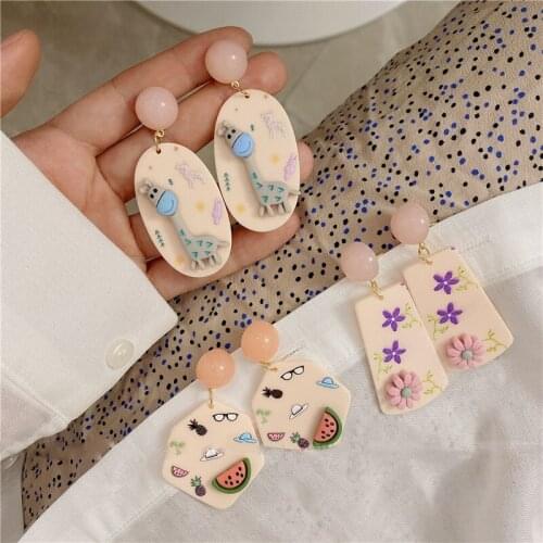Vintage 3D Acrylic Flower Deer Watermelon Summer Earrring
