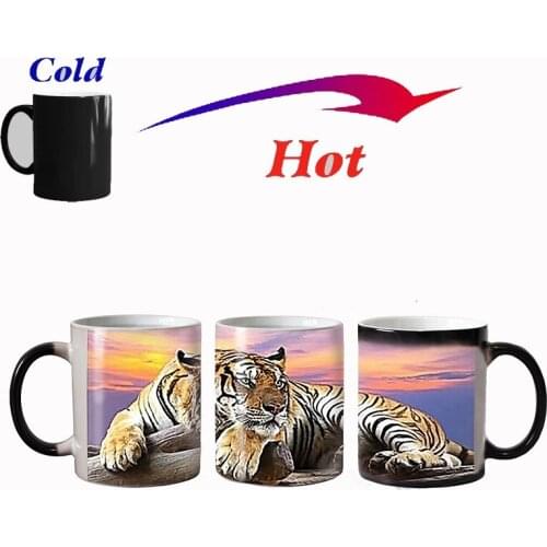 Fun Novelty Animal Tiger Color Changing Coffee Cup Thermal Magic Ceramic Tea Cup Super Gift