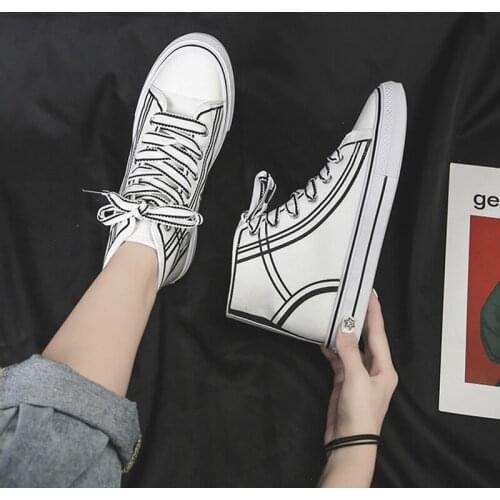 Womens Shoes Casual Invisible High-Top Sports Shoes Female Fashionable Vulcanized Shoe Breathable Canvas Fluorescent Sneakers