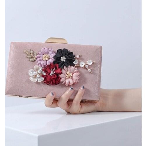 Women Flower Clutches Crossbody Purse Evening Bags Chain Strap For Wedding Prom Banquet Ideal-gift Golden Frame
