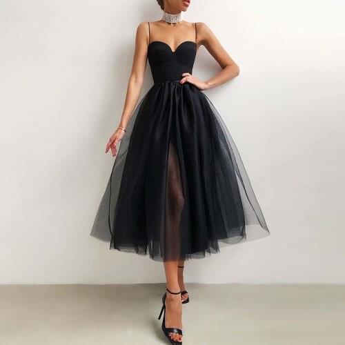 Women Vintage Mesh Solid Color Formal Dress French Chest Warpping Strap Evening Party Dresses