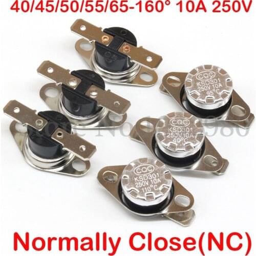 1PCS KSD301 Normally Closed NC Thermostat Thermal Switch 250V 10A 85 90 100 105 110 120 130 140 180 Degree