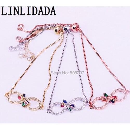 10Pcs Micro Pave CZ Zircon 8 Shape Charm Connector Bead Adjustable Bracelet