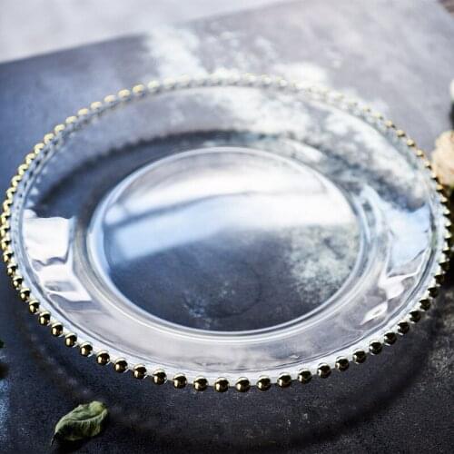 27cm Glass Salad Plate Gold Plating Kitchen Plate Burdock Fruit and Vegetable Plate Suitable Home Hotel Restaurant Kitchenware