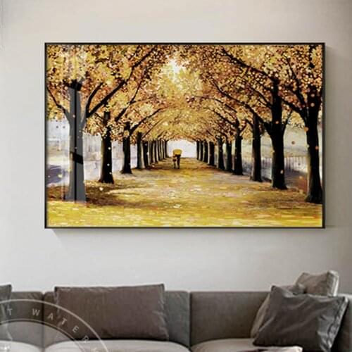 Abstract Autumn View Gold Trees Canvas Painting Modern Print Poster Wall Art Picture For Living Room Dining Room Nostalgic Decor