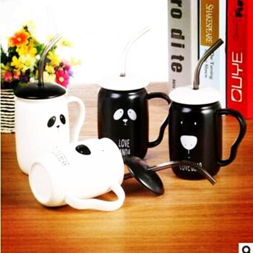 Promotion! Cartoon Cup Ceramic Single Layer Coffee Cup With Lid Creative Panda Cup Personality Mug