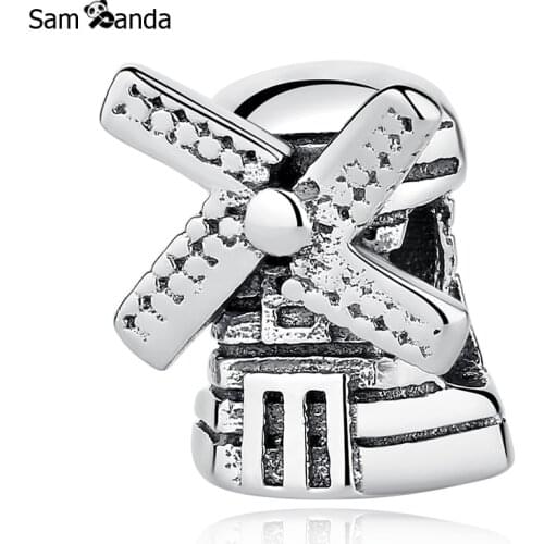 Authentic 100% 925 Sterling Silver Charm Bead Travel Netherland Windmill Beads Fit Bracelets & Bangles Women DIY Jewelry