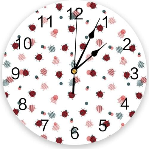 White Ladybug Silent Decorative Wall Clock Digital Clock Operated Round Home Office School Clocks